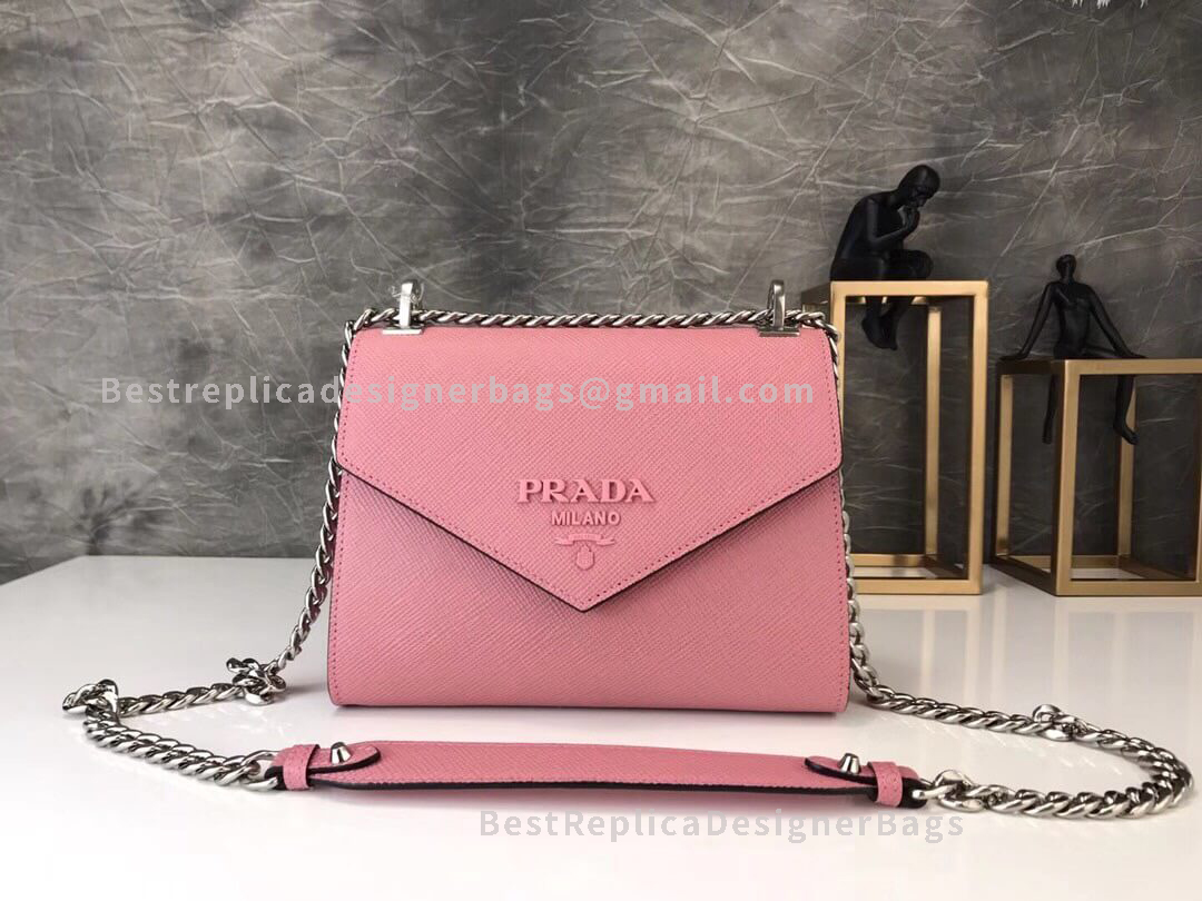 Prada Monochrome Pink Mini Saffiano Leather Shoulder Bag SHW 127
